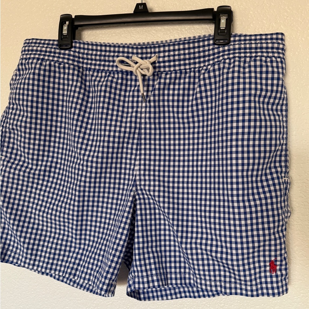 Ralph Lauren Men’s Blue Gingham Swim Trunks - L